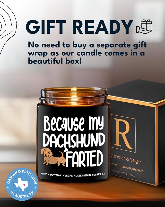 Funny Dachshund Candle, Dachshund Gifts for Women and Men, Unique Funny Pet-Themed Gift Ideas, Best Present for Pet Lovers, Perfect Presents for Dog Mom & Dog Dad, Birthday, Christmas, Gift-Ready