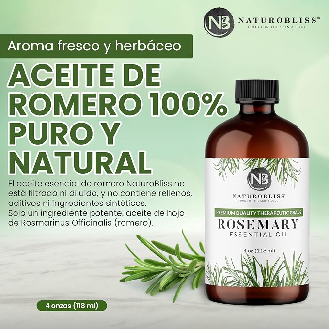 NaturoBliss 100% Pure Rosemary Essential Oil Therapeutic Grade Premium Quality (4 fl. oz) with Glass Dropper, Perfect for Aromatherapy