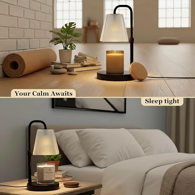 JIMEI Candle Warmer Lamp with Timer Electric Wax Warmer for Scented Wax Melt Warmer Light Melter for Jar Candles Dimmable Adjustable Height Gifts for Women Mom House Warming Frossted Glass Black