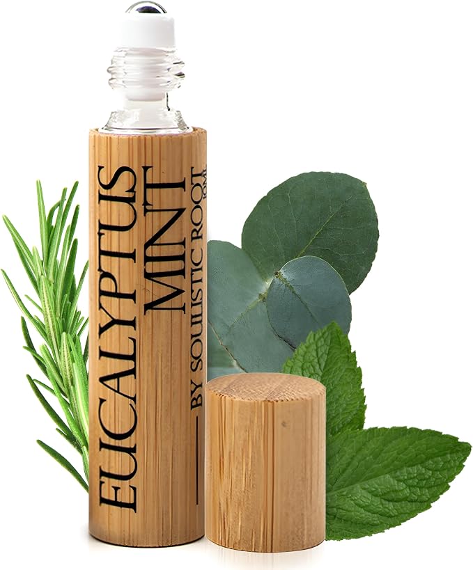 Soulistic Root Eucalyptus Mint Essential Oil Roll On – Aromatherapy Blend w/Peppermint, Spearmint, Rosemary – Breathe Rollerball for Self Care, Spa, Energy, Wellness – 10ml Bottle - for Men & Women