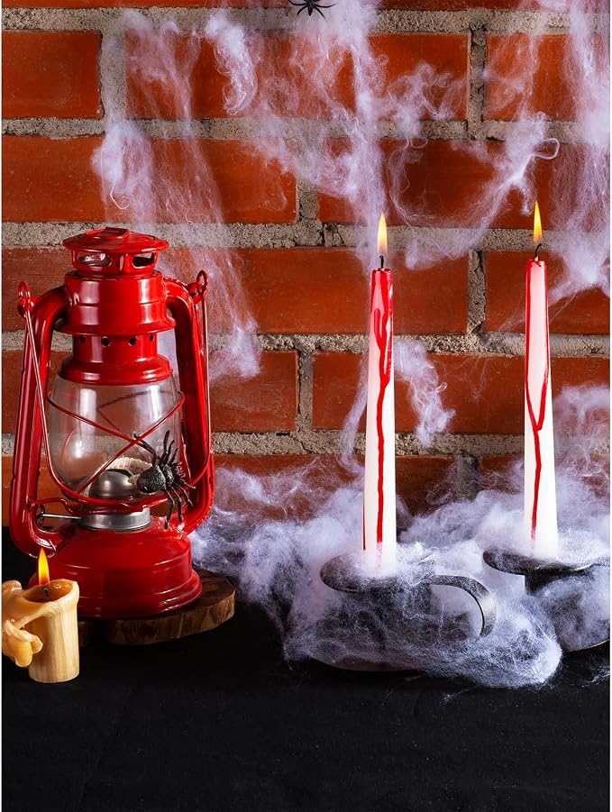 CANDWAX 8 inch Blood White Taper Candles Set of 4 - Smokeless Dripless Scentless Candlesticks - Perfect as Halloween Décor and as Household Dinner Table Centerpiece Candle Sticks