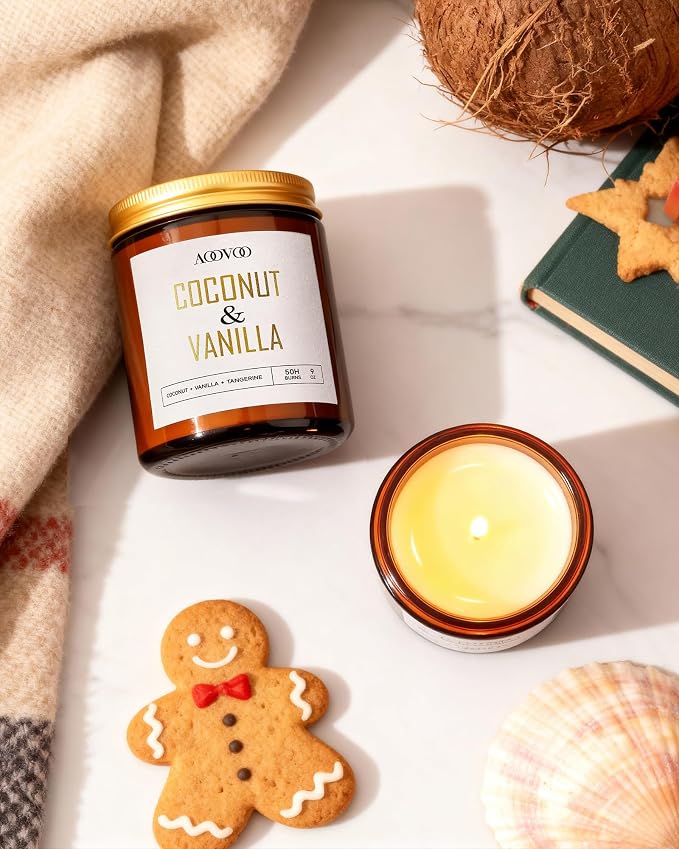 AOOVOO Coconut Vanilla Candles - 9 oz Scented Candles, Aromatherapy Candle, Soy Candle for Home Scented (Pack of 2)