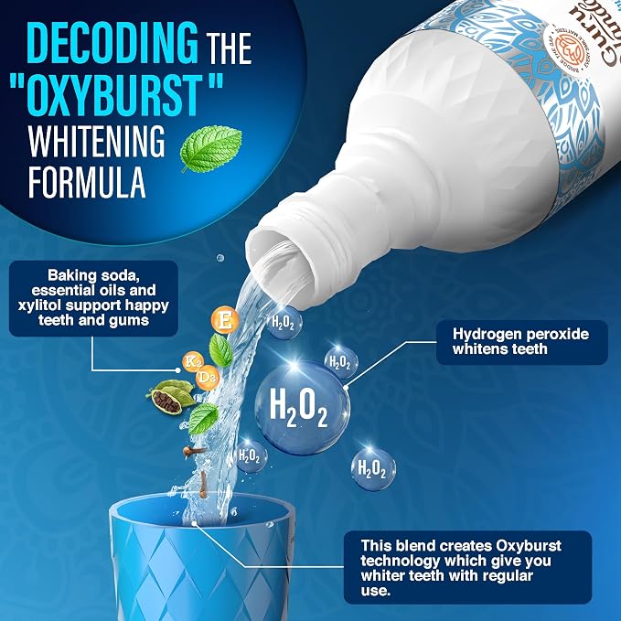 GuruNanda Whitening Mouthwash – Up to 3 Shades Whiter Teeth in 2 Weeks – Alcohol & Fluoride Free with Hydrogen Peroxide – Oxyburst Technology - Wild Mint, 16 oz (Pack of 3)