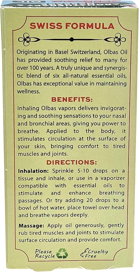 Olbas Massage and Aromatherapy Oil, 1.01 Fl Oz,Body Massage Oil, Swiss Herbal Remedies with Pure Essential Massage Oils for Muscle Relaxing and Soothing Comfort for Pain Relief.