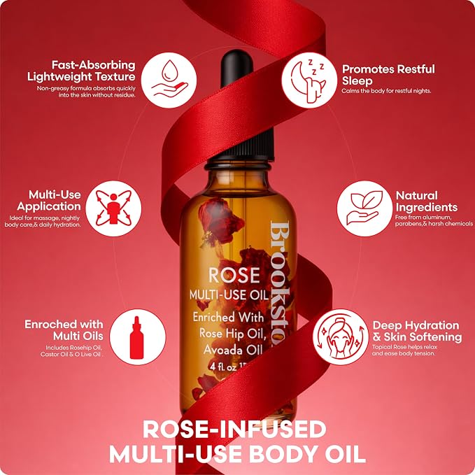 Brookstone Rose Multi-Use Essential Oil - Soothing Aromatherapy & Skincare Oil - Floral Rose Scent
