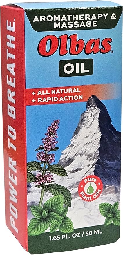 Olbas Massage and Aromatherapy Oil, 1.65 Fl Oz, Body Massage Oil with Pure Essential Oils, Aromatherapy Massage Oil with Refreshing Herbal Scent for Relaxation and Wellness