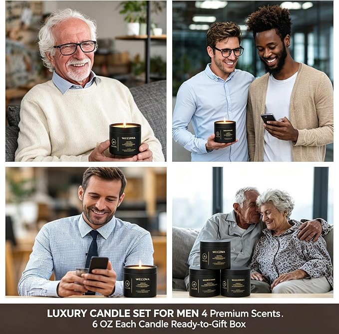 Men’s Scented Candles Set – Candle Set for Gift, Sandalwood, Mens Women Candles Gift Set, Scented Candles for Men Women, Candles for Home Scented, Luxury Candle Pack Gifts for Men Women