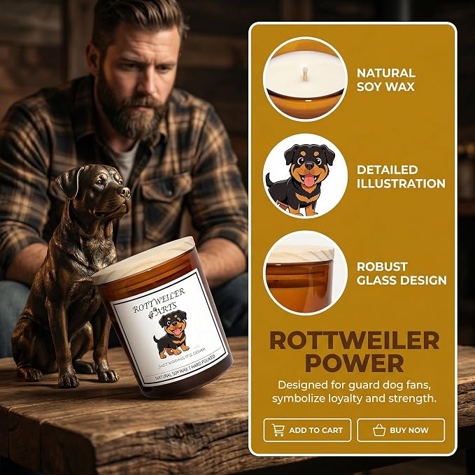 Rottweiler Gifts for Women | Birthday Gifts for Mom | Light When Dog Farts Candle | Cedar By Natural Soy Wax | Pet Safe Friendly Memorial Candles for Home Scented Household Essentials