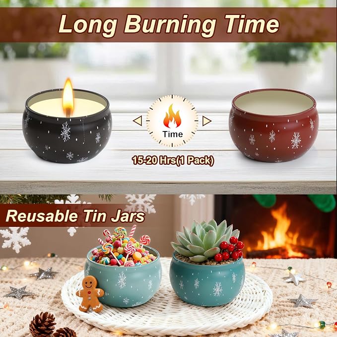 Christmas Scented Candle Gift 6 Pack, Christmas Candles for Home Scented, 100% Natural Soy Wax Long Lasting Jar Aromatherapy Candle Gifts for Mother's Day