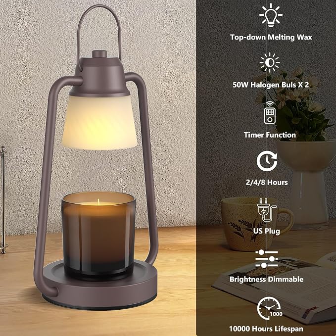 Candle Warmer Lamp with Timer Dimmer - Electric Wax Melt Warmer Lamp for Jar Candles, Vintage Candle Lamp Warmer with 2 Bulbs, for Women Mom, House Warming Gifts New Home Decor