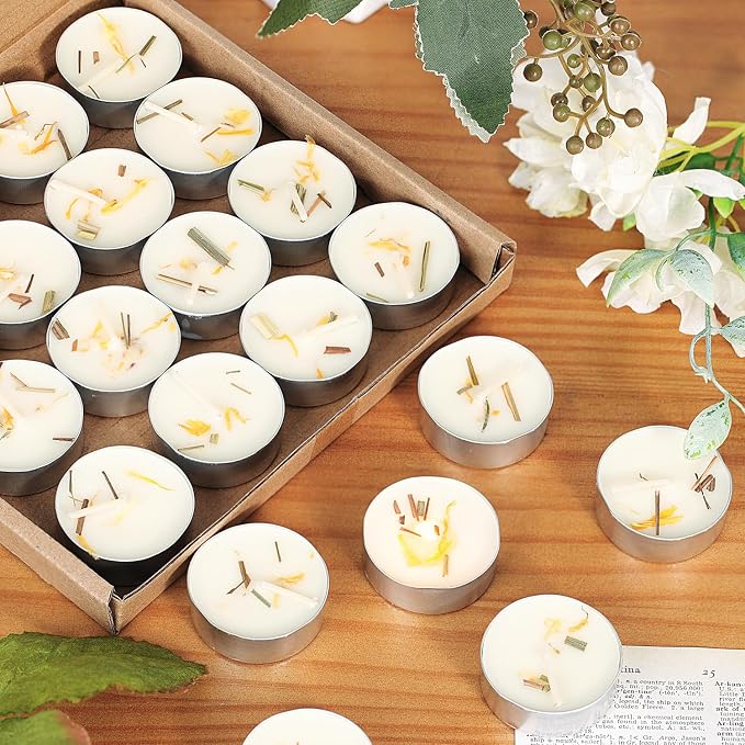 Citronella Scented Tealight Candles Outdoor, 64 Pack - 4-Hour White Tea Lights, 100% Natural Palm Wax Tea Lights Candle, Paraffin-Free, Scented Votive Candles for Indoor/Outdoor Use