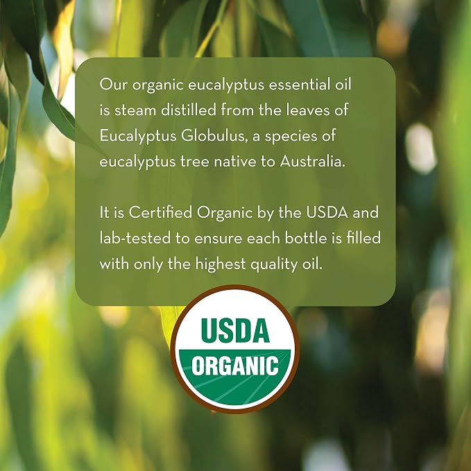 Pure Body Naturals Organic Eucalyptus Essential Oil, 1 fl oz - Pure and Undiluted Therapeutic Grade for Aromatherapy Diffuser, Skin, Hair