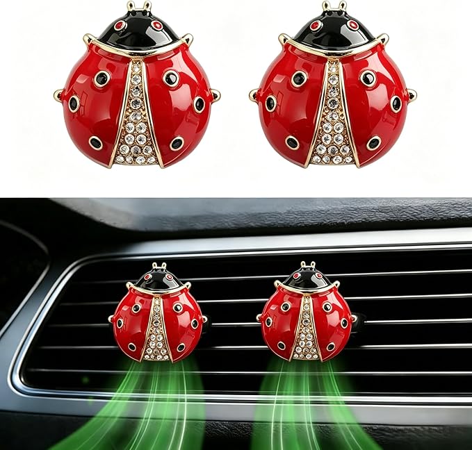Ladybug Car Air Freshener Clip, Rhinestone Vent Decor | DIY drift car air freshener with bling ladybug. Car accessories for vent, refillable car fresheners for women.