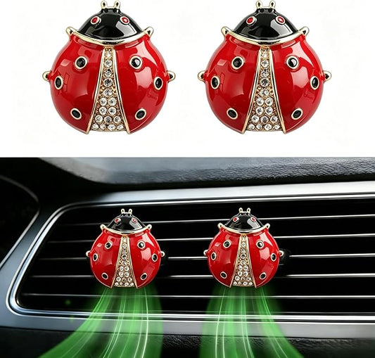 Ladybug Car Air Freshener Clip, Rhinestone Vent Decor | DIY drift car air freshener with bling ladybug. Car accessories for vent, refillable car fresheners for women.