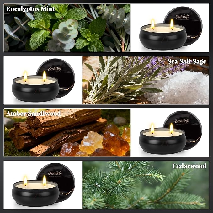 Mens Scented Candle Gift Set 4 Pack Men Candles for Home Scented, 24oz Soy Candle 240 Hour Mens Scented Candle Gift Set for Dad, Boyfriend, Husband Birthday, Valentine, Christmas, Anniversary Present