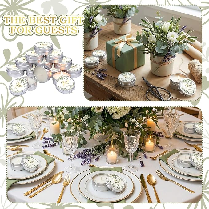 MTLEE 50 Pcs Sage Green Floral Wedding Candles Gift Favors for Guests 1 oz Lavender Scented Soy Wax Aromatherapy Candle for Bridal Shower Favors Rustic Wedding Party Guests