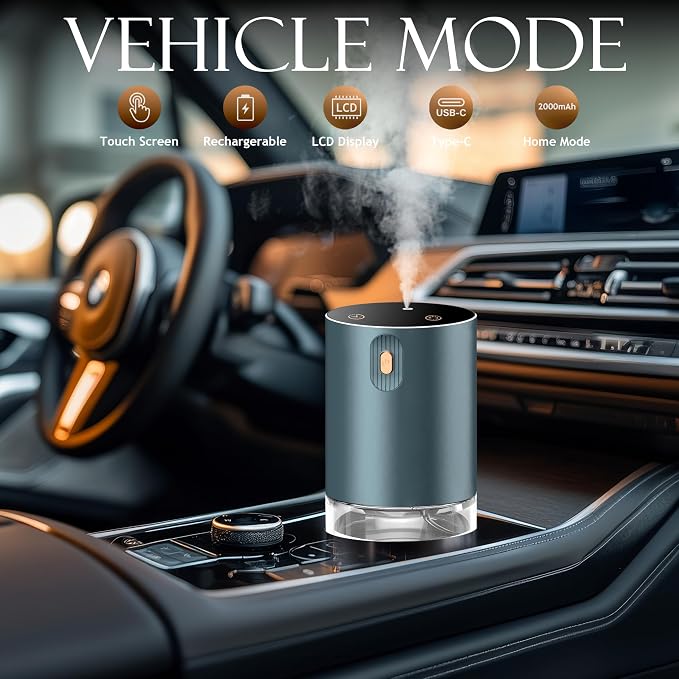 JUANANIUG Waterless Essential Oil Diffuser Portable: Rechargable Aromatherapy Diffuser for Car and Home - Auto Start/Stop Function - 4 Concentration Adjustments and Timers (Gray)