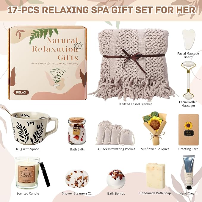 Birthday Gift for Women, Get Well Soon Self Care Package, Unique Spa Gift Basket Thank You Gifts for Mom Grandma Wife Best Friend Sister Her Mothers Day