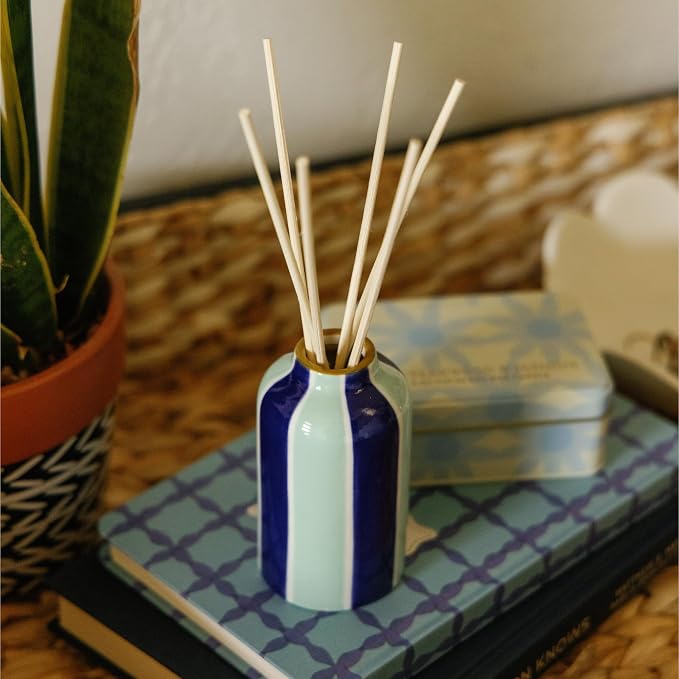 Paddywax A Dopo Reed Diffuser with Wooden Reeds, Long Lasting Home Fragrance Oil, Hand Painted Ceramic Vessel, Decorative Scent for Home, Giftable Box, 4 fl oz, Incense & Smoke