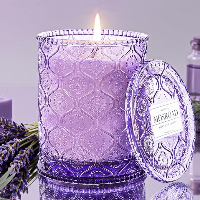Dream Weaver Lavender Scented Jar Candle - Relaxing & Calming Aromatherapy Candle for Sleep, Natural Soy Wax Lavender Home Scented Candles for Stress Relief & Meditation, 50-Hour Long Burn Time