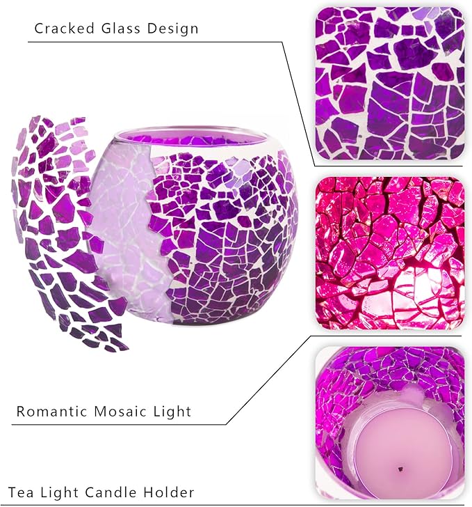 Rancco Glass Votive Candle Holder for Tealight, Romantic Mosaic Cracked Candle Holder, Candle Lamp Aromatherapy Candlescape Bowl for Valentine's Thanksgiving, Christmas Table Centerpiece, Party Decor