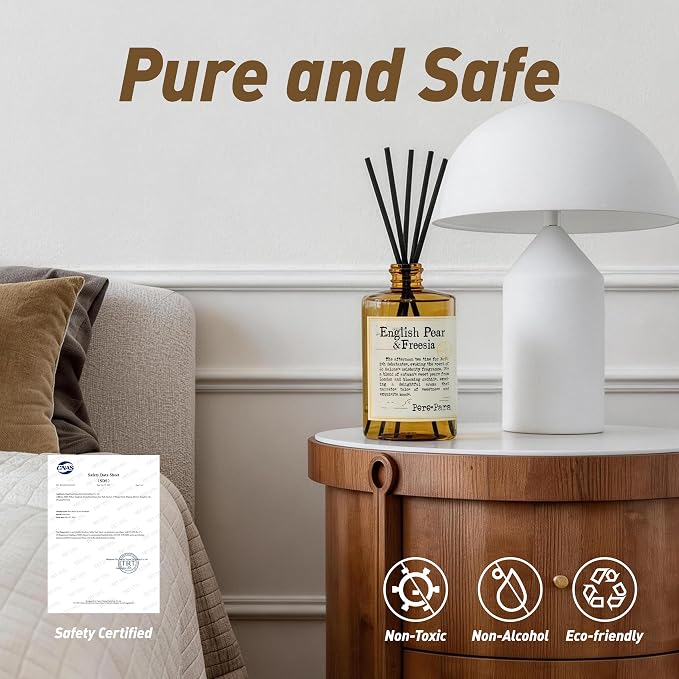 Luxury Hotel Scent Reed Diffuser Rifill 400ml (13.53oz) with 6 Reed Sticks | English Pear & Freesia Scent | Home, Bathroom & Office Decor | Long-Lasting Room Freshener | Premium Gift Set