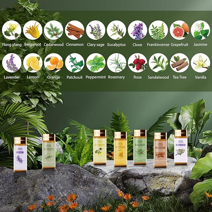 Fragrance Essential Oils Set, Essential Oils for Diffuser, for Home, Skin, Candle & Soap Making-Tea Tree, Lavender, Peppermint, Rose and More, with Gift Card for Friend, Teacher, Mom(20×5ml