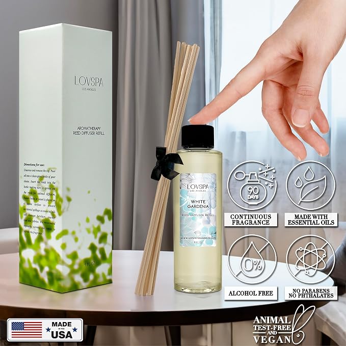 White Gardenia Diffuser Oil - Luxury Essential Oils for Diffuser Refill & Air Freshener Room Spray - Long-Lasting & Natural Home Fragrance, Scented Oil for Diffusers, USA Made, 4oz