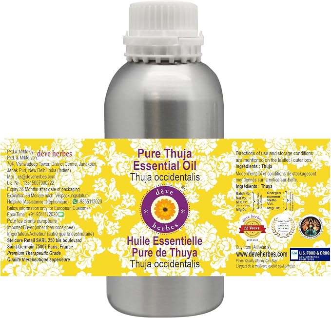 Deve Herbes Pure Thuja Essential Oil (Thuja occidentalis) Steam Distilled 1250ml (42 oz)