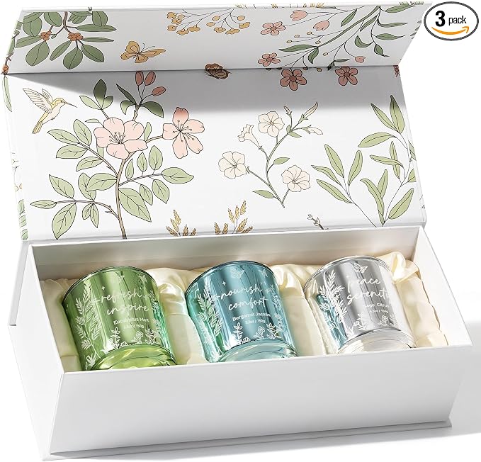 Scented Candles for Women, 3 Pack Candle Sets Soy Candles for Home Scented Holiday Votive Candle Gifts Set, Mothers Day Birthday Gifts for Women Mom Friend -Eucalyptus Mint/Bergamot Jasmin/Sage Citrus