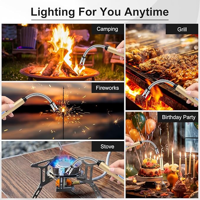 LcFun 4 Pack Candle Lighter with 360° Flexible Neck & Safety Lock, Windproof USB Rechargeable Electric Lighter, Flameless Arc Long Matches for Grill, BBQ, Camping, Fireplace, Stove