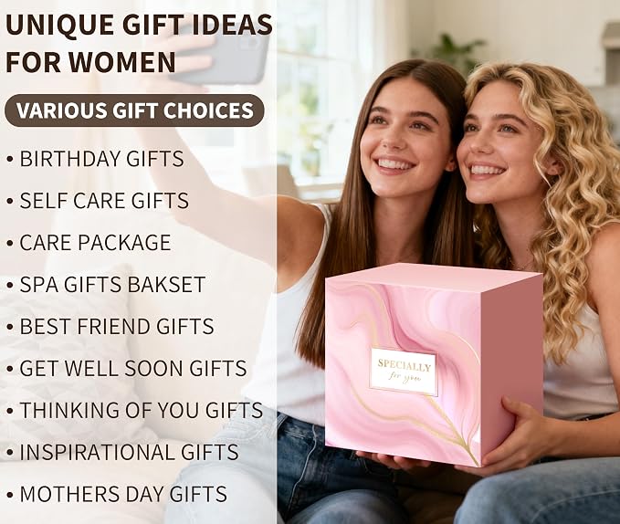Spa Gift Baskets for Women - Self Care Gifts Kit for Women - Get Well Soon Cozy Relaxation Home Self Care Kits Set Valentine's Day Gifts for Woman Mom Best Friends Sister Wife, Pink