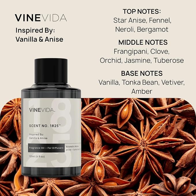 VINEVIDA [4 Oz] Inspired by: Vanilla & Anise; Diffuser Oil Refill | Premium Scent Diffuser Oil for Home | Non-Toxic Fragrance