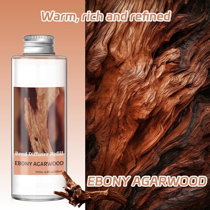 SCENTORINI Reed Diffuser Oil Refill, Ebony Agarwood Essential Oil 6.76 Fl Oz, Natural Long Lasting Summer Home Fragrance Oil for Bedroom Bathroom Office Spa Decor
