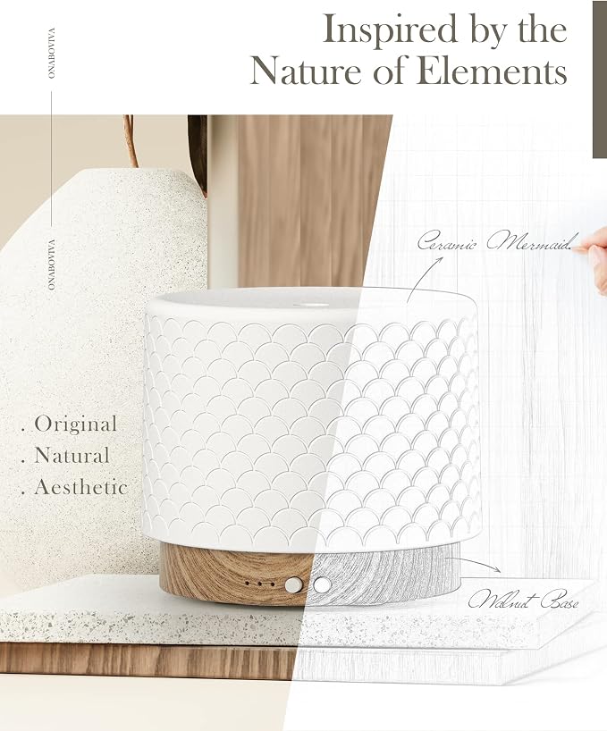 Essential Oil Diffuser - 280ml Ceramic Diffuser for Large Room & Commercial Use, 2.4MHz Aromatherapy Diffuser with Cool Mist Humidifier & Night Light, Ideal for Bedroom, Office, Yoga, Spa, Gifts