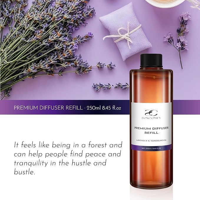 Diffuser Oil Refill, 250ml / 8.45 fl oz, Lavender & Sandalwood - Reed & Aromatherapy Diffuser Oil, Long-Lasting Home Fragrance, Sweet Orange & Cedarwood Notes