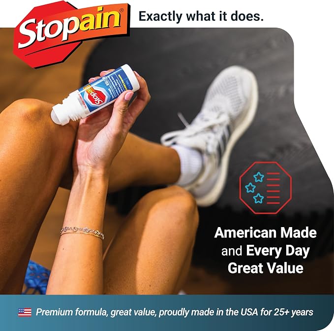 Stopain Pain Relief Roll On Gel 3oz, USA Made, Max Strength Fast Acting with MSM, Glucosamine, Menthol for Arthritis, Lower Back, Knee, Neck, HSA FSA Approved OTC Topical Analgesic Products