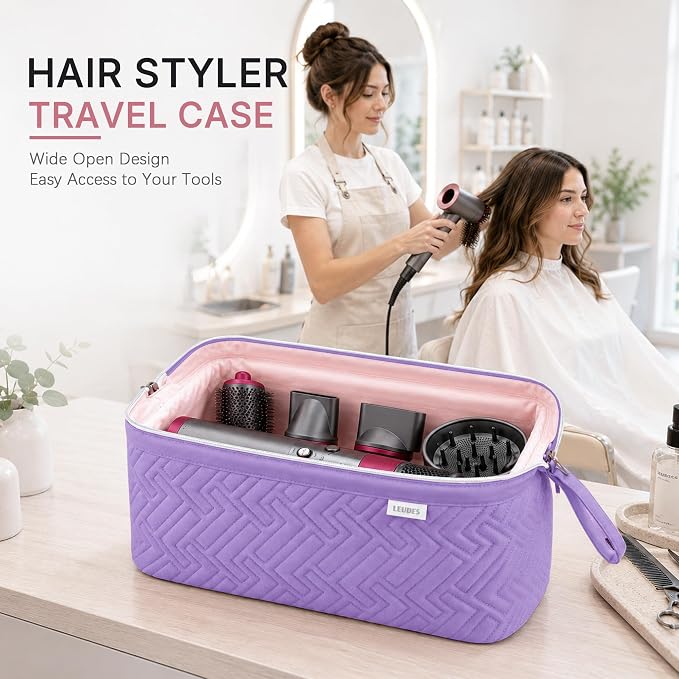 Leudes Hair Tools Travel Bag for Shark Flexstyle Carrying Case Portable Shark Hair Air Wrap Dryer Case Waterproof Dustproof Flat Curling Iron Travel Organizer (Purple)