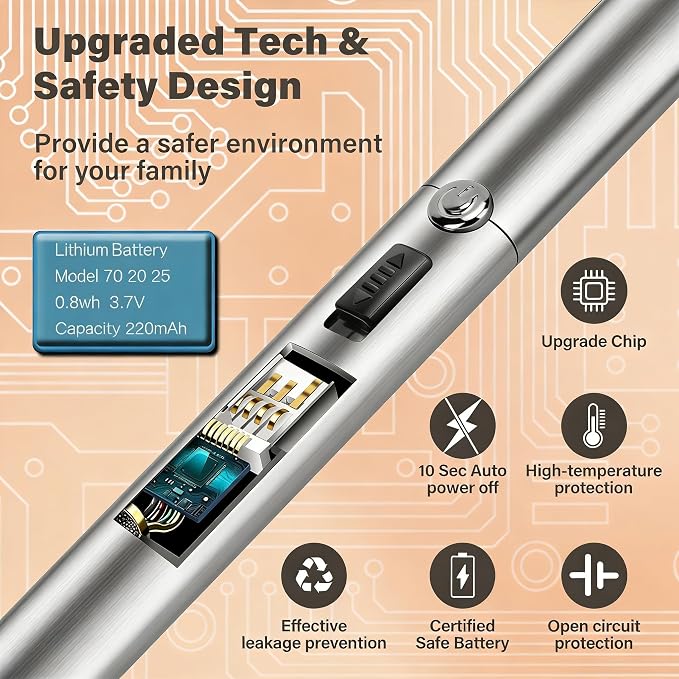 Electric Candle Lighter Windproof USB Rechargeable Flameless Long Neck Lighter for Candles Gas Stove Fireplace BBQ Kitchen Grills (Stainless Steel)