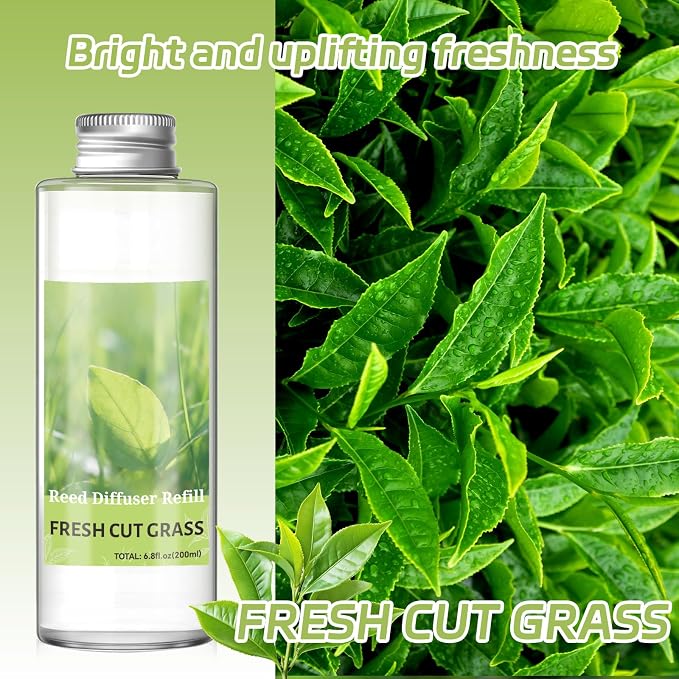 SCENTORINI Reed Diffuser Oil Refill, Fresh Cut Grass Diffuser Oil 6.76 Fl Oz, Natural Scented Essential Oil Refill Long Lasting Summer Home Fragrance for Room Spa Aromatherapy Bathroom Home Decor