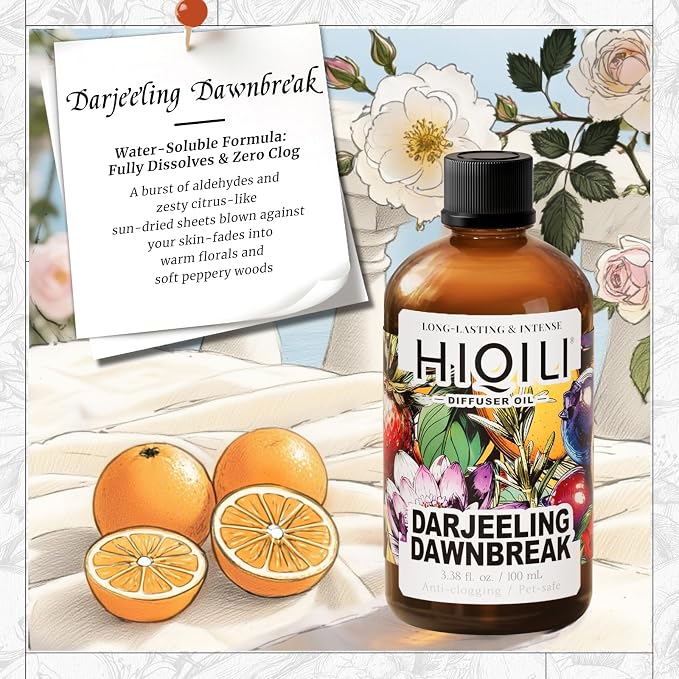 HIQILI Darjeeling Dawnbreak Diffuser Oil for Humidifier, New Car & Home, Long-Lasting Hotel Scent - Pour Homme - 3.38 Fl Oz