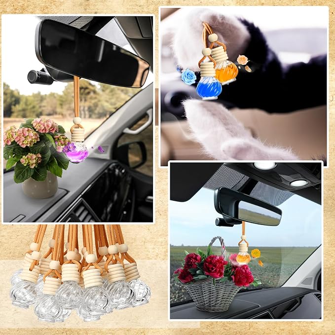Rtteri 50 Pcs Car Air Fresheners Diffuser for Essential Oil Empty Hanging Bottle Glass Bottles Refillable Perfume Pendant Aromatherapy Fragrance Ornament Decor(Classic Style)
