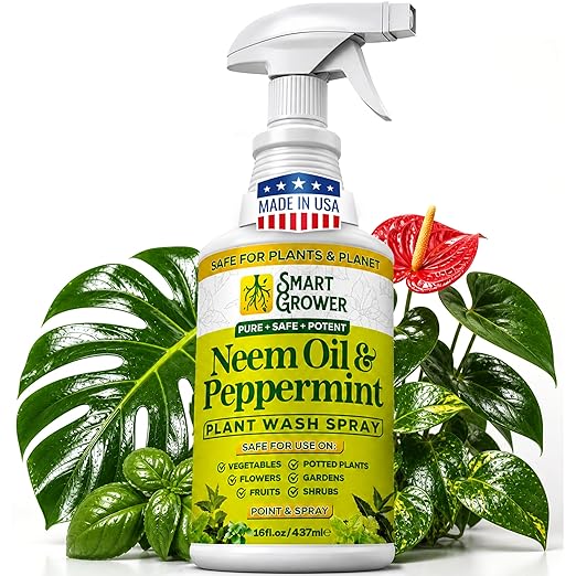 Neem Oil Spray for Plants with Peppermint Oil, Natural Plant Wash Made for Indoor and Outdoor Plants Smart Grower 16oz Easy Ready to Use Spray