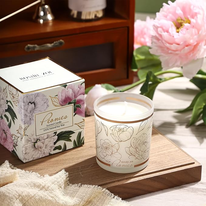 ROMIIE ZOI Scented Candle - Peony - 6oz Aromatherapy Soy Wax Jar Candle for Home, Gifts for Women - 170g