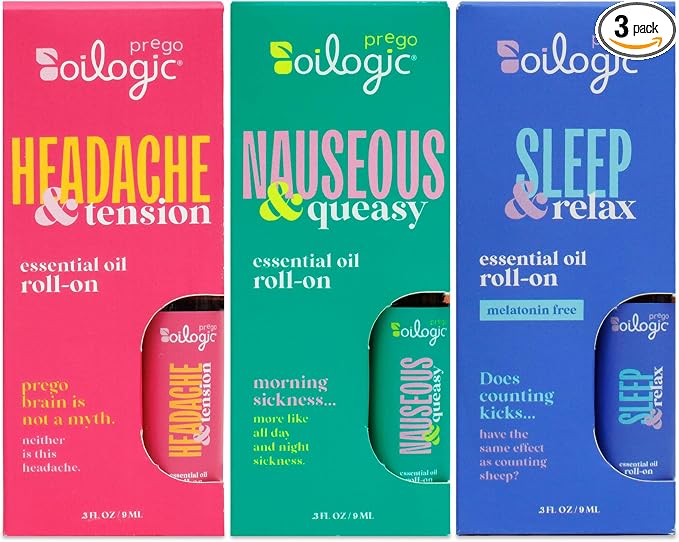 Oilogic Roll-On Essential Oils Set for Pregnant Women - 100% Pure Essential Oil Roller for Pregnancy - Sleep, Comfort, & Wellness Blends Safe for Pregnant Moms, 0.3 Fl Oz (Pack of 3)