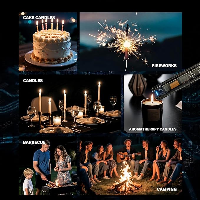 KTEBO® 2 Pack Electric Candle Lighters - 7.4 inch Long USB Rechargeable Plasma Arc Lighter with Safety Lock, Windproof Lighter for Candles, Grill, Camping - See-Through Tech Design, Stocking Stuffers