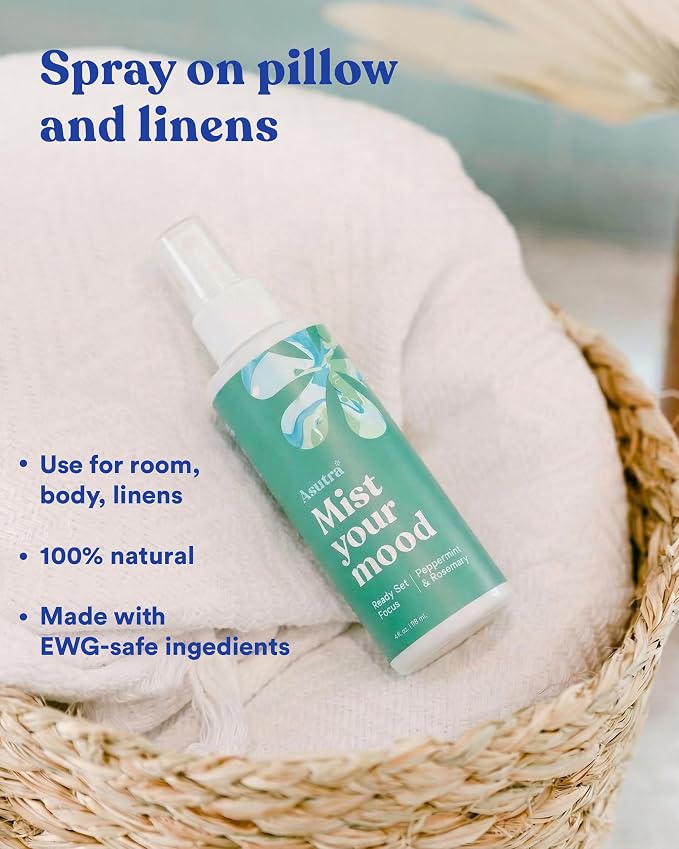 ASUTRA Multi-Use Essential Oil Aromatherapy Spray (Peppermint & Rosemary), 4 fl oz – Mist for Face, Body, Rooms & Linens – Car, Fabric, and Bathroom Freshener