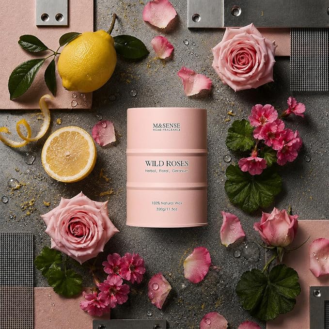 M&SENSE Wild Rose Natural Scented Candle, 70 Hours Long Lasting Soy Candles 11.3oz, Stress Relief Aromatherapy Candles for Women, Romantic Candle Gifts Valentines Day Gifts