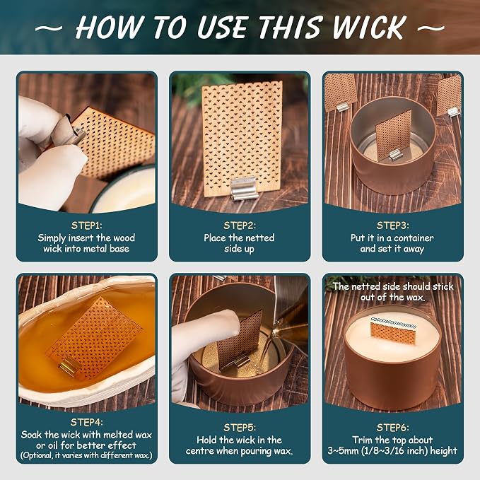 10 Set Wood Candle Wick Grid Design Large Wooden Wick 1.6x2.4inch / 40x60mm (Width*Height), Natural Crackling Wood Wick Core with Iron Stands for Soy Candle Making Handmade Candles Supplies