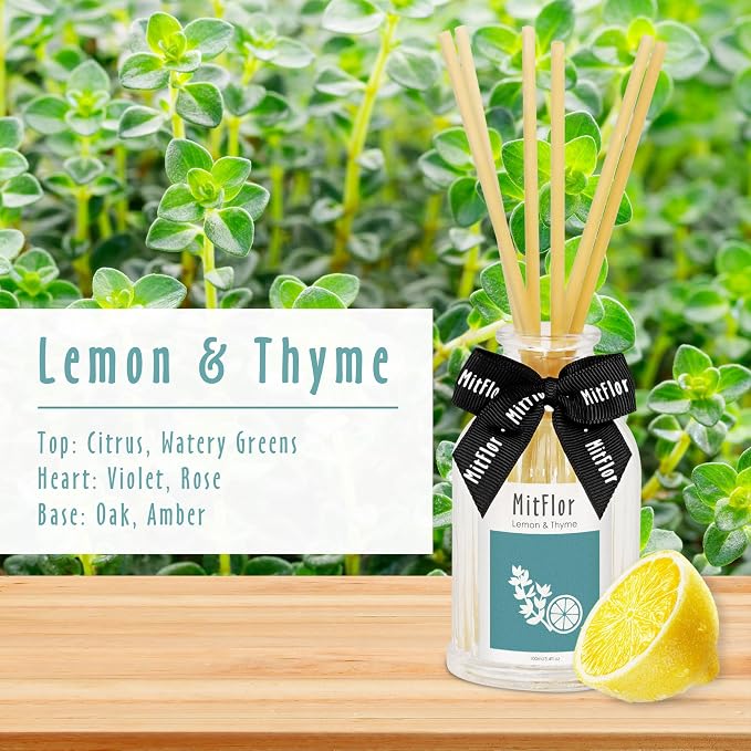 Hotel Collection, MitFlor Lemon Thyme Room Diffuser, Inspired by Hilton Hotel Reed Diffuser for Home, Luxury Aromatherapy Diffuser for Living Room, Bedroom, Bathroom and More